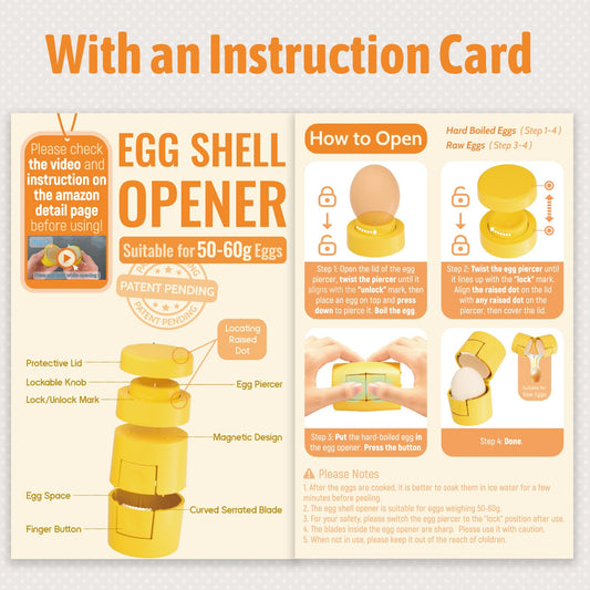 2 in 1 Hard Boiled Egg Shell Opener, Egg Peeler with Piercer, Cute Egg Separator for Raw Eggs, Egg Cracker for Home Kitchen Gadgets Tool