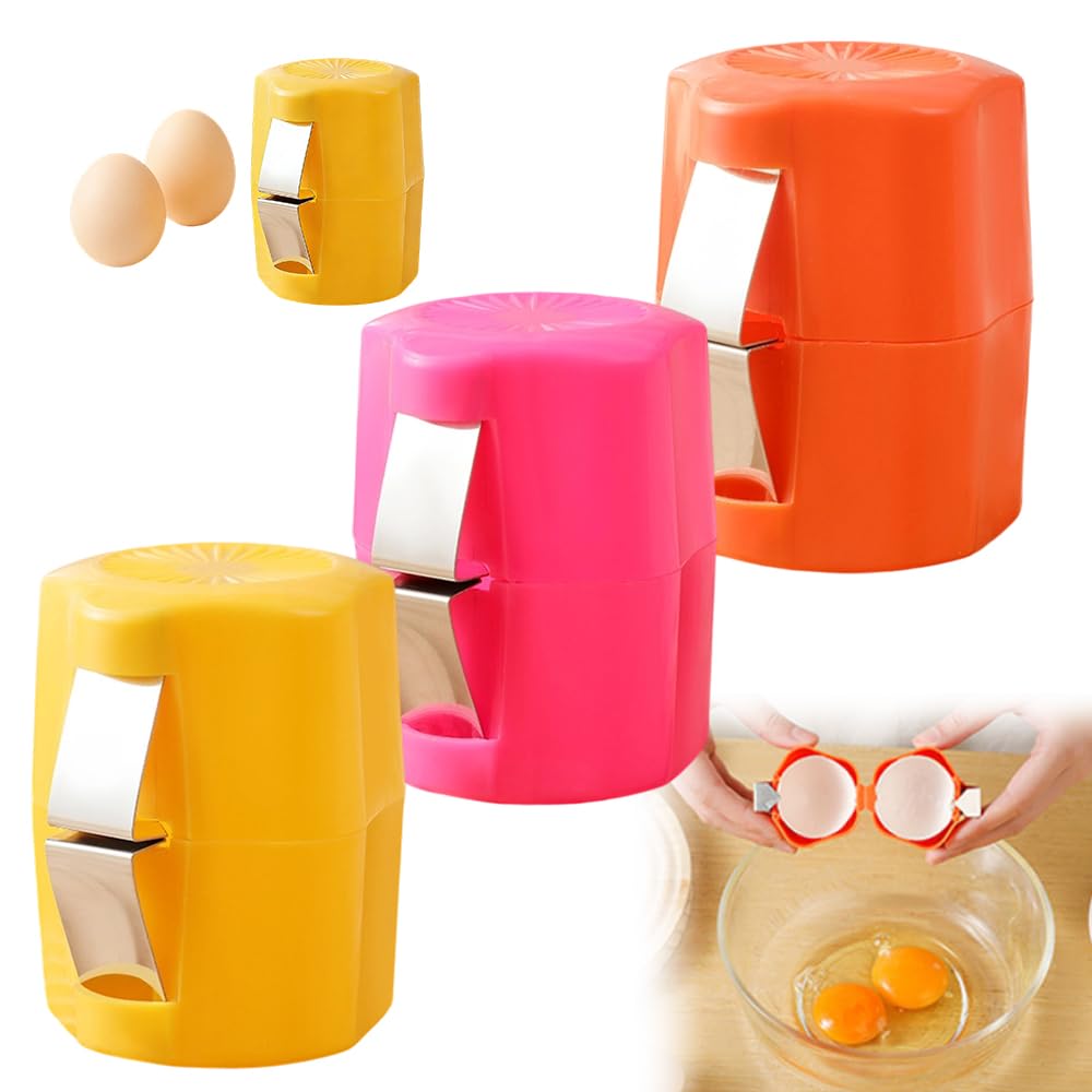 3 Pcs Egg Shell Opener, 2026 New Egg Cracker Cutter Tool for Hard Boiled Egg, Handheld Egg Separator for Raw Eggs, Stainless Steel Egg Cracker Shell Opener for Home Kitchen Use (3 Colors)