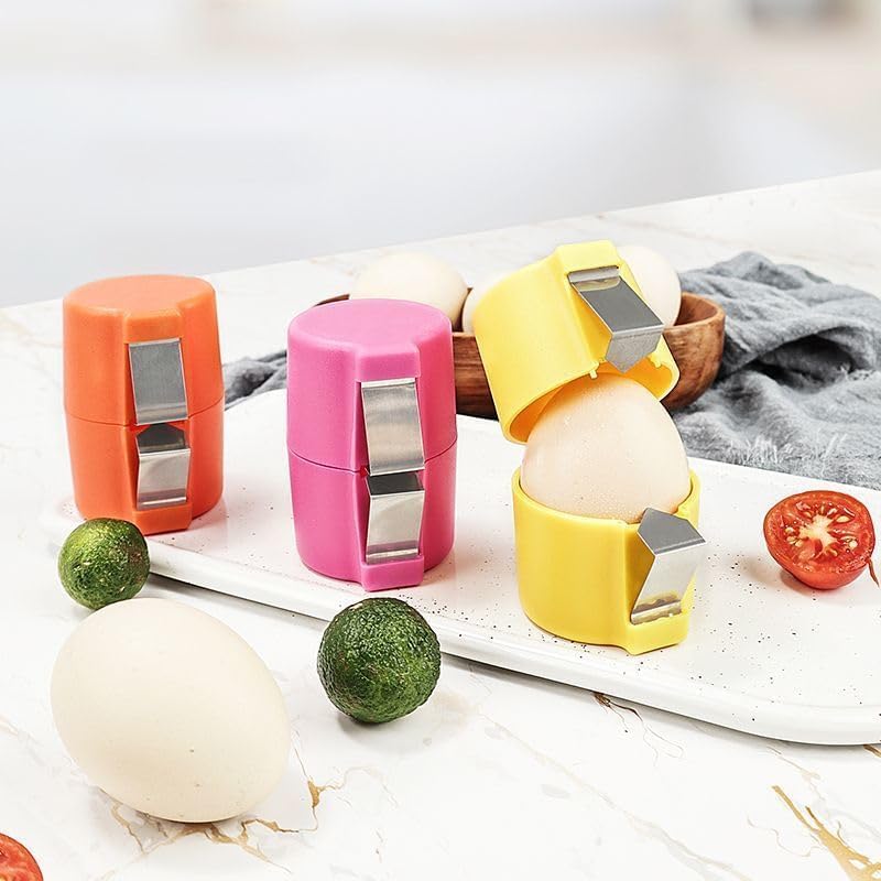 2Pcs Egg Shell Opener, 2025 New Egg Cracker Tool for Raw Eggs, Hard Boiled Egg Peeler Egg Cube Egg Separator Handheld, Stainless Steel Eggshell Breaker Egg Shell Cutter Kitchen Gadgets（Orange+Yellow）
