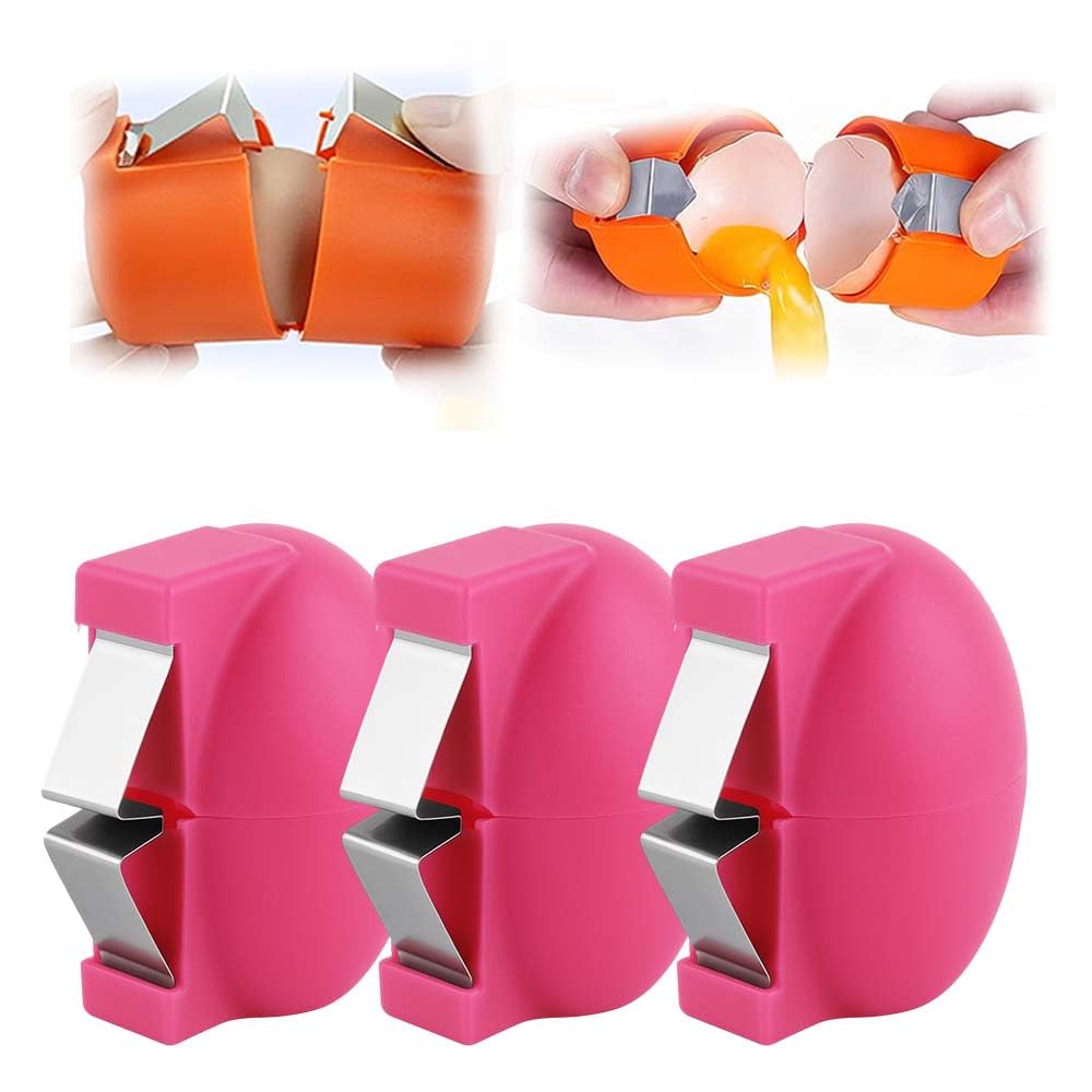 3Pcs Egg Shell Opener, 2026 New Handheld Egg Shell Opener, Eggs Separator Tools for Raw and Hard Boiled Eggs Peeler Shell Remover, Stainless Steel Eggshell Breaker Eggs Shell Cutter (Pink*3)