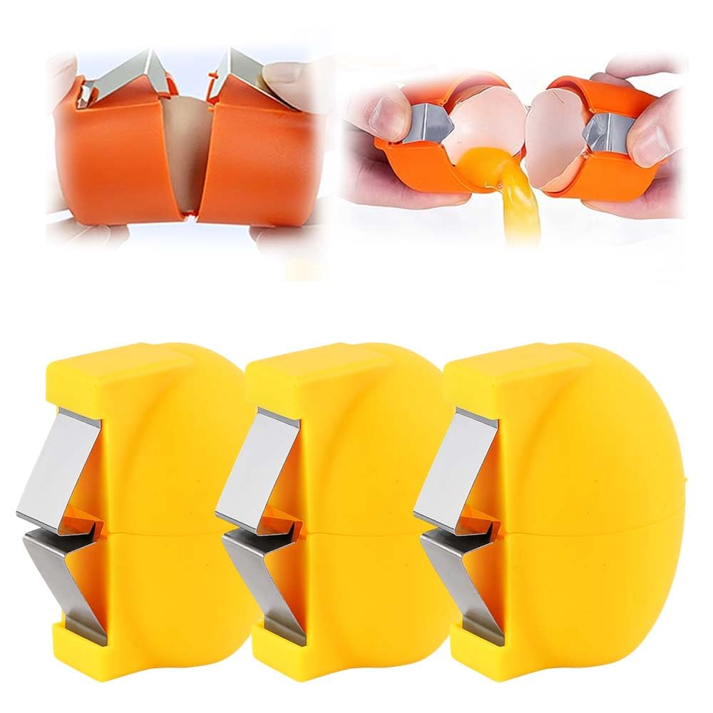 3Pcs Egg Shell Opener, 2026 New Handheld Egg Shell Opener, Eggs Separator Tools for Raw and Hard Boiled Eggs Peeler Shell Remover, Stainless Steel Eggshell Breaker Eggs Shell Cutter (Yellow*3)