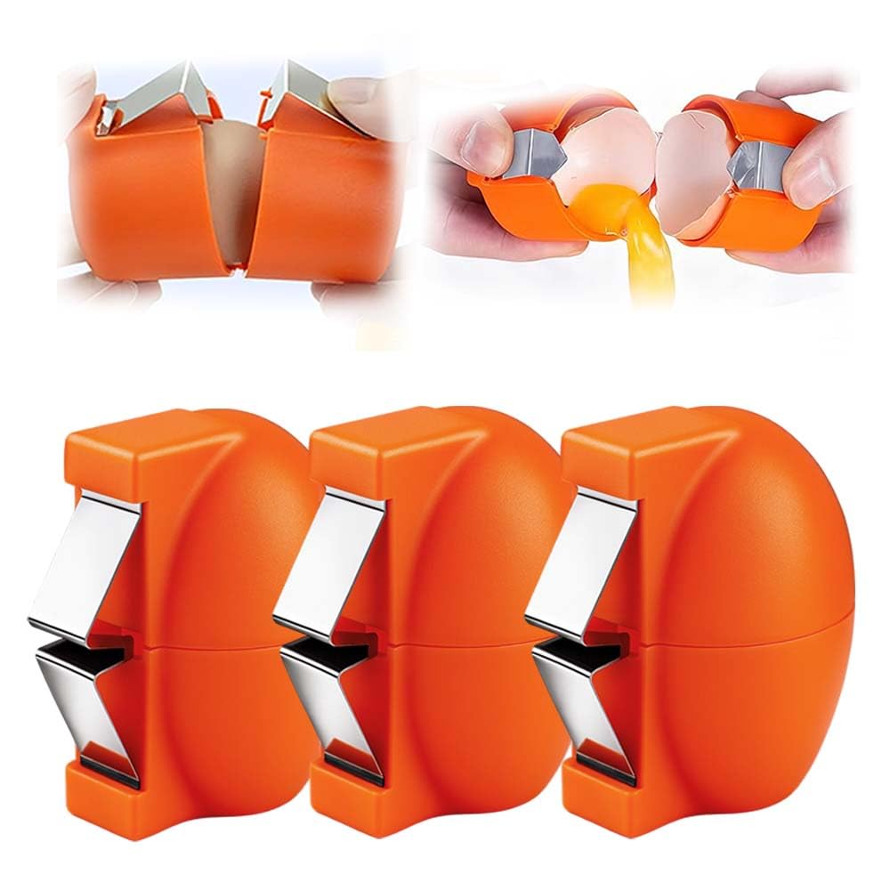 3Pcs Egg Shell Opener, 2026 New Handheld Egg Shell Opener, Eggs Separator Tools for Raw and Hard Boiled Eggs Peeler Shell Remover, Stainless Steel Eggshell Breaker Eggs Shell Cutter (Orange*3)