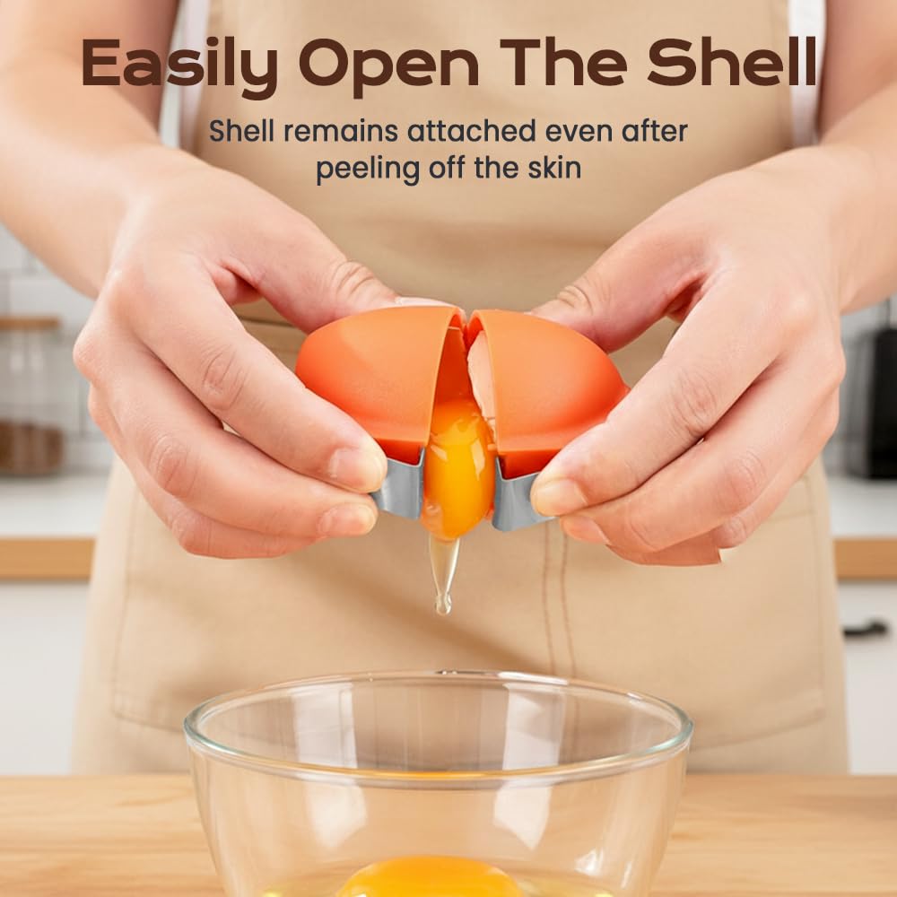 2PCS Egg Shell Opener,2026 Upgrade Stainless Steel Egg Cracker Tool, Multifunctional Egg Shell Opener for Raw & Hard-Boiled Eggs, Handheld Kitchen Gadget for Easy Peeling & Separating (2PCS Orange)