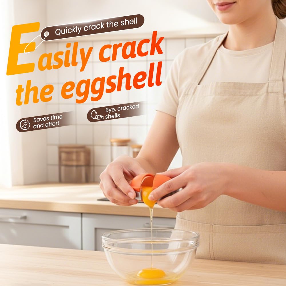 2PCS Egg Shell Opener,2026 Upgrade Stainless Steel Egg Cracker Tool, Multifunctional Egg Shell Opener for Raw & Hard-Boiled Eggs, Handheld Kitchen Gadget for Easy Peeling & Separating (2PCS Orange)