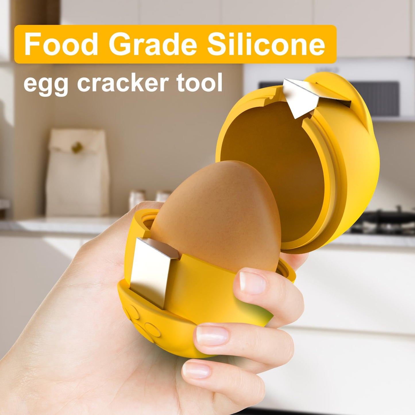 Egg Cracker, Silicone Egg Shell Opener, Cute Egg Shaped Design, Opens Eggs with Ease, A Little Happiness Boost for Your Kitchen. (Color: Yellow, 2-Pack)