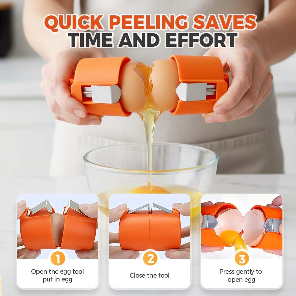 2 Pcs Egg Shell Opener, 2026 Upgrade Stainless Steel Egg Cracker Tool, Multifunctional Egg Peeler Separator for Raw and Hard Boiled Eggs, Kitchen Gadget for Easy Peeling and Separating (2Pcs Orange)