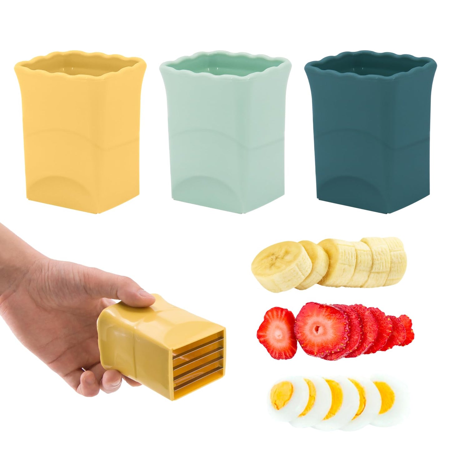 3PCS Fruit Slicer Cup: Strawberry Slicer, Speed Cutter for Banana Grape Egg Rapid & Safe Slicing Kitchen Gadget