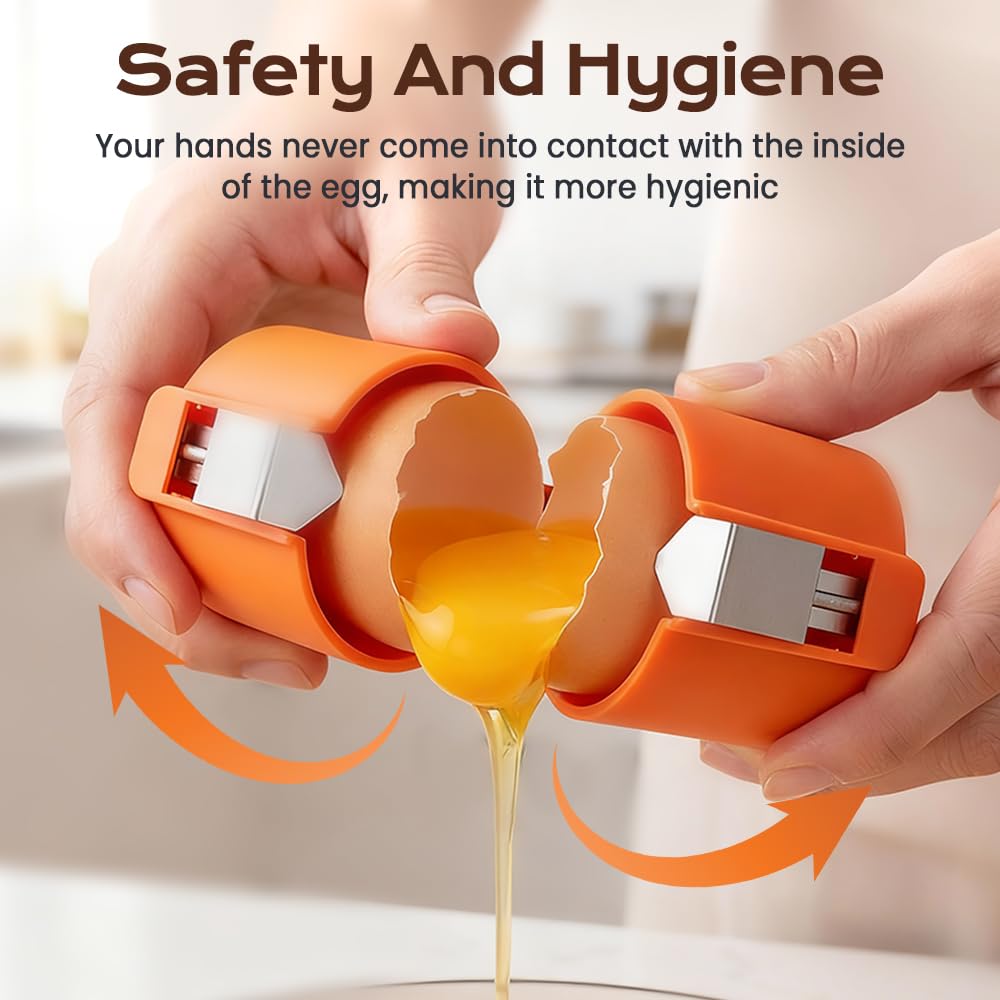 2PCS Egg Shell Opener,2026 Upgrade Stainless Steel Egg Cracker Tool, Multifunctional Egg Shell Opener for Raw & Hard-Boiled Eggs, Handheld Kitchen Gadget for Easy Peeling & Separating (2PCS Orange)