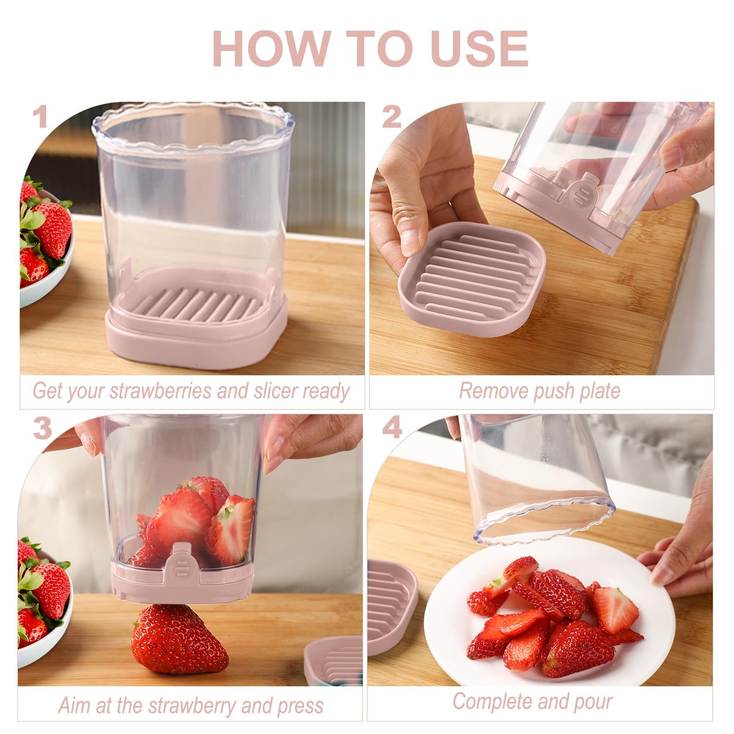 Fruit Slicer Cup: Strawberry Slicer, Strawberries Cutter Cup, Speed Cutter for Banana Grape Egg Kitchen Portable Slicing Tool(Pink)
