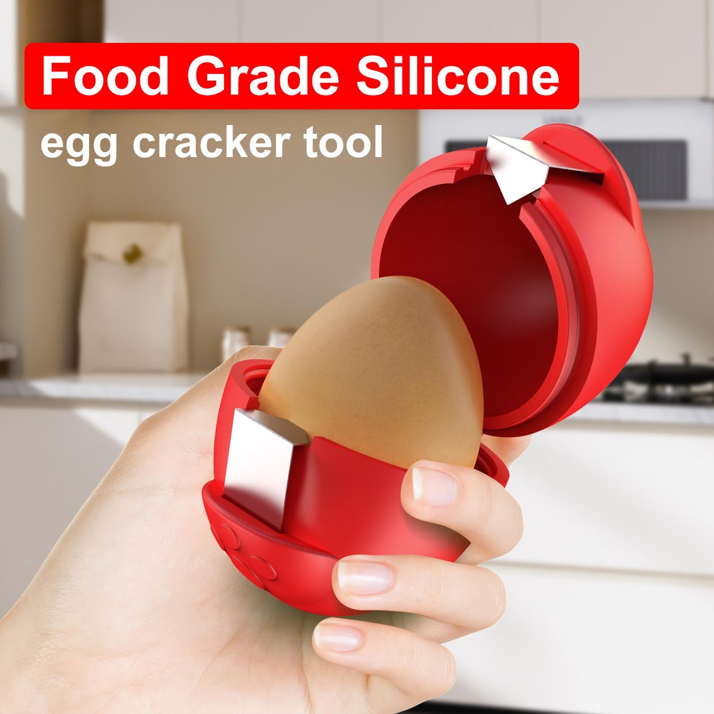 Egg Cracker, Silicone Egg Shell Opener, Cute Egg Shaped Design, Opens Eggs with Ease, A Little Happiness Boost for Your Kitchen.(Color: Red, 2-Pack)
