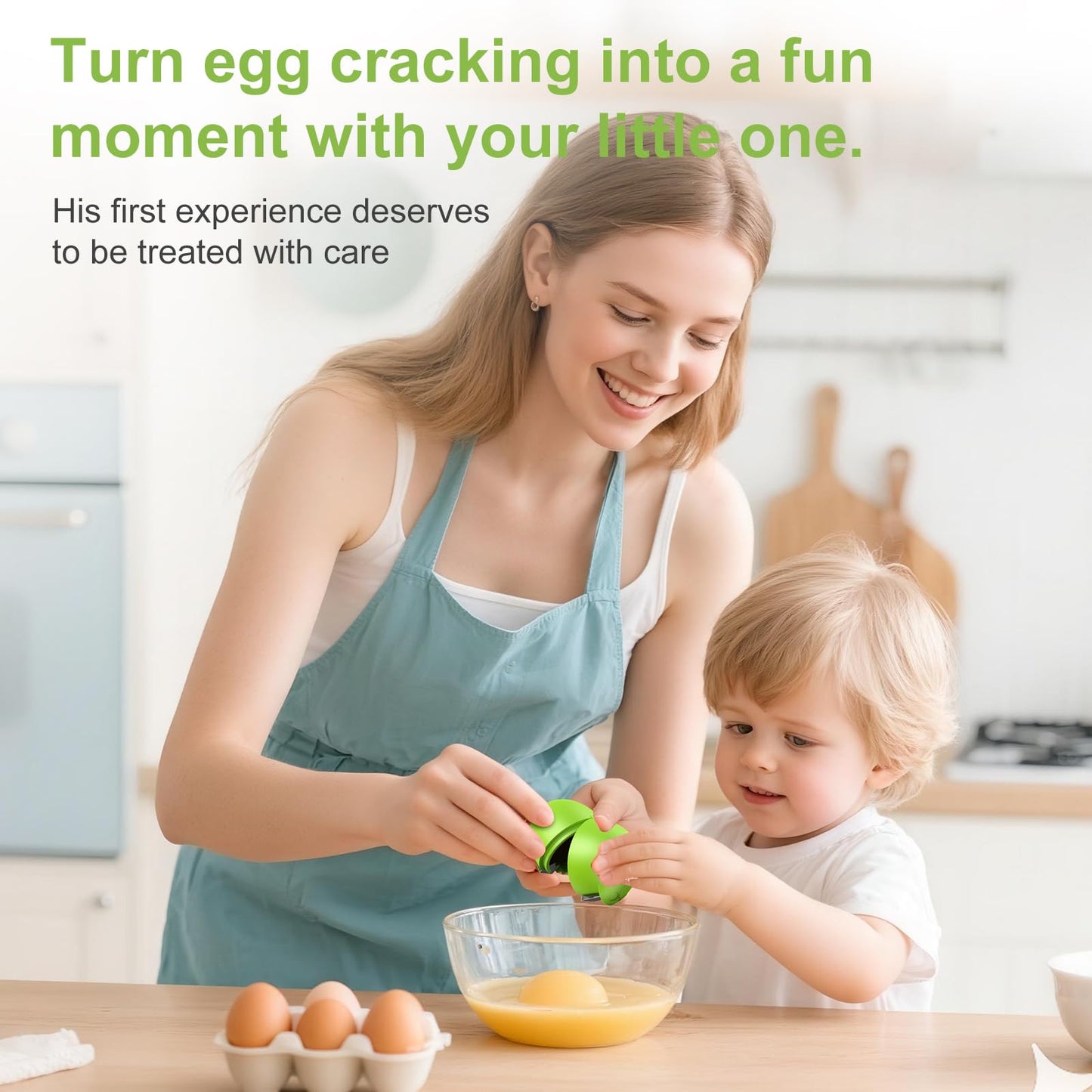 PowCube Egg Cracker, Silicone Egg Shell Opener, Cute Egg Shaped Design, Opens Eggs with Ease, A Little Happiness Boost for Your Kitchen. (Color: Green, 2-Pack)