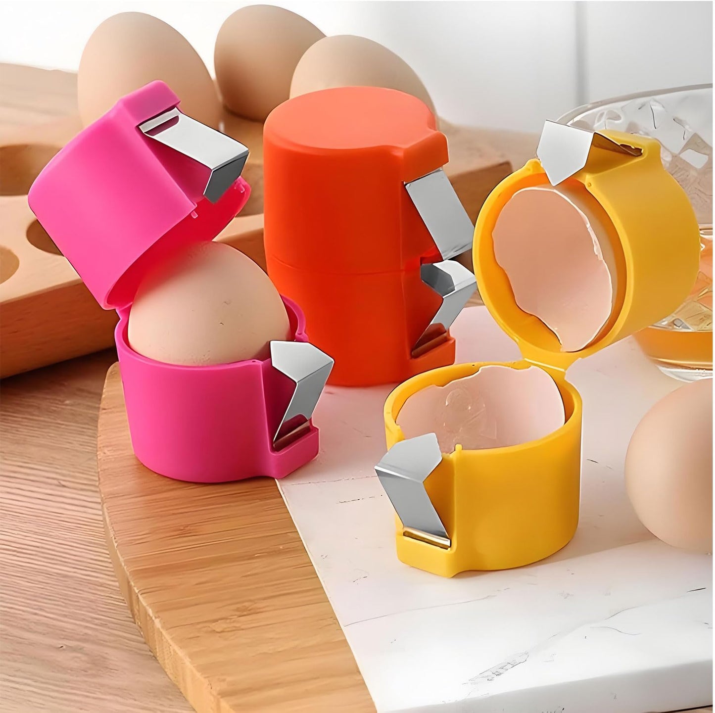 3pcs Egg Shell Opener Peeler for Hard Boiled Eggs, Egg Cracker for Raw Eggs, Stainless Steel Egg Separator, Eggshell Remover, Multifunctional Handheld Egg Tool Kitchen Gadgets for Cooking & Baking