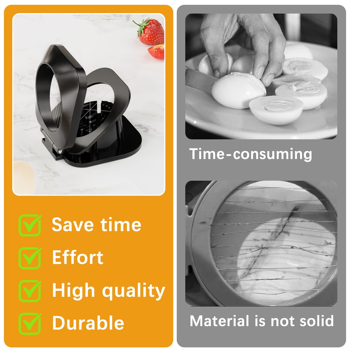 Egg Slicer for Hard Boiled Eggs Egg Cutter Strawberry Slicer Heavy Duty Aluminium Tomato Slicer Stainless Steel Wire Egg Slicer Dicer with 3 Slicing Styles, Easy to Clean