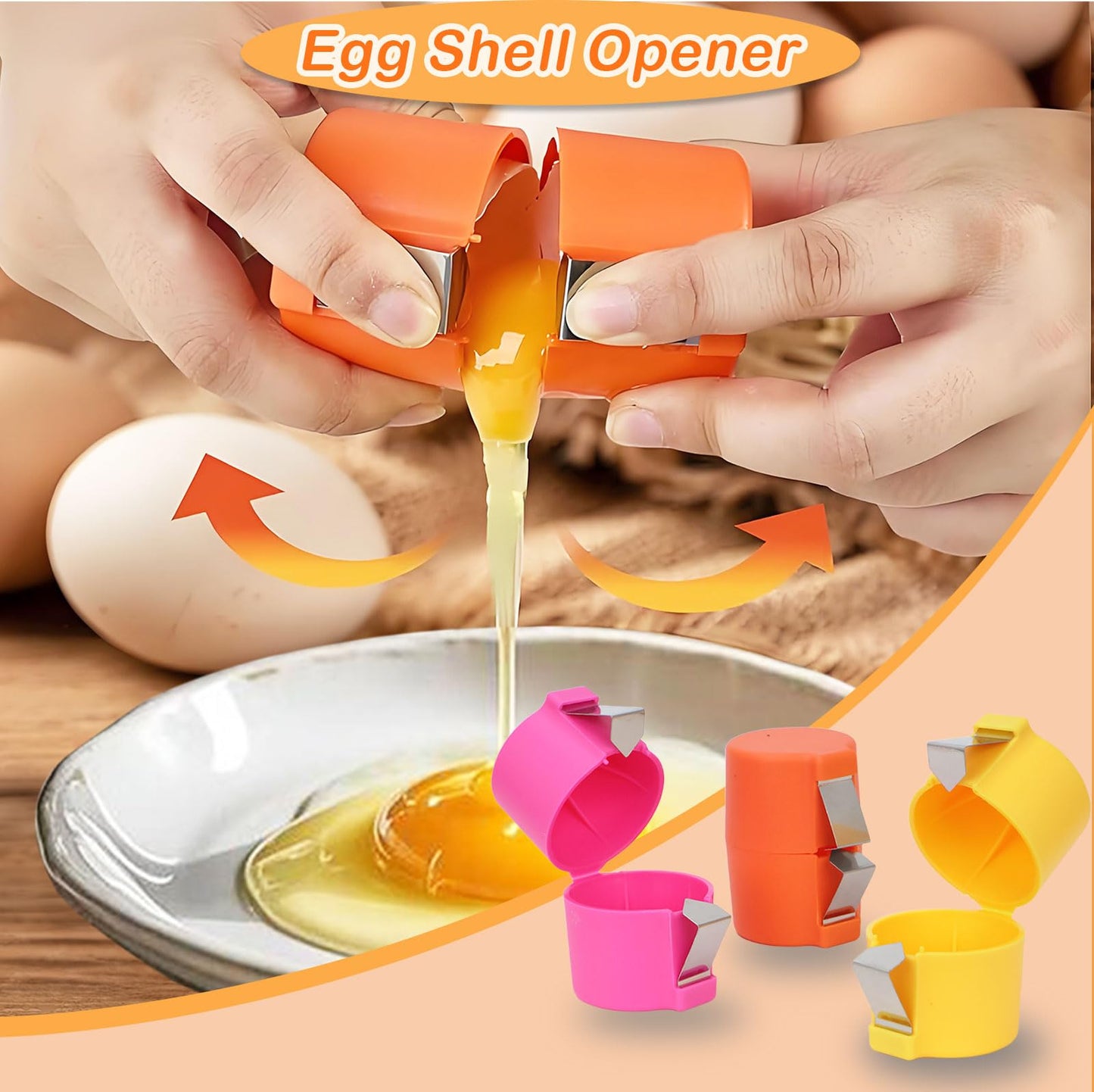 3pcs Egg Shell Opener Peeler for Hard Boiled Eggs, Egg Cracker for Raw Eggs, Stainless Steel Egg Separator, Eggshell Remover, Multifunctional Handheld Egg Tool Kitchen Gadgets for Cooking & Baking